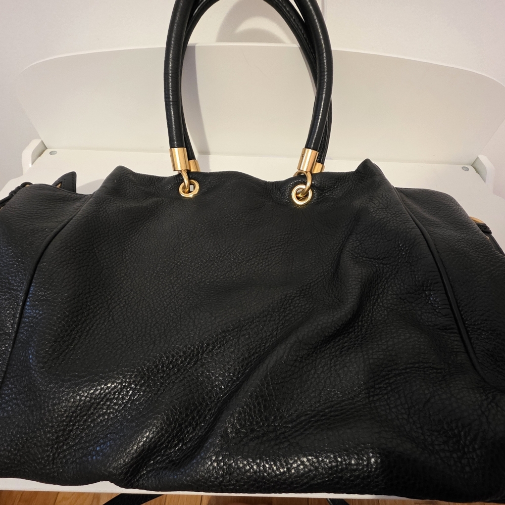 Marc Jacobs Black Leather Tote with Gold Accents